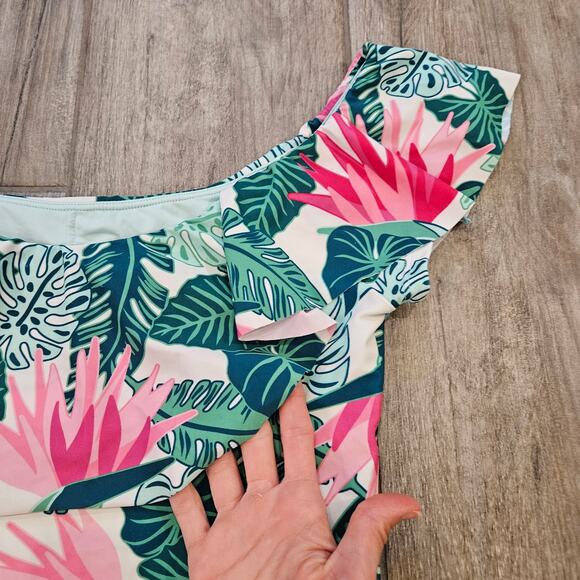 Matilda Jane Palm Tree Paradise Green/Pink Ruffle One Piece Swimsuit Size M - Picture 8 of 13